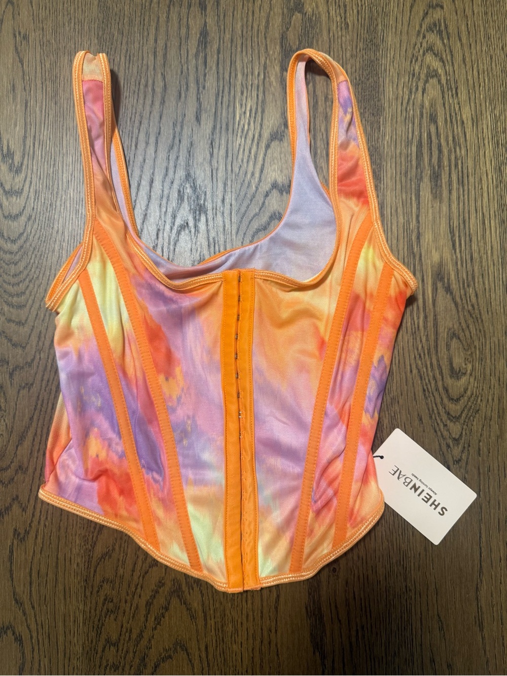 SHEIN Orange Multi Tie-Dye Hook-Front Corset Tank